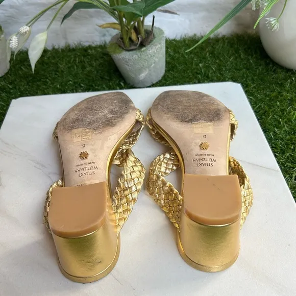 STUART WEITZMANRosie Block Heel Slide Sandal - Gold size 5