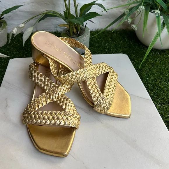 STUART WEITZMANRosie Block Heel Slide Sandal - Gold size 5