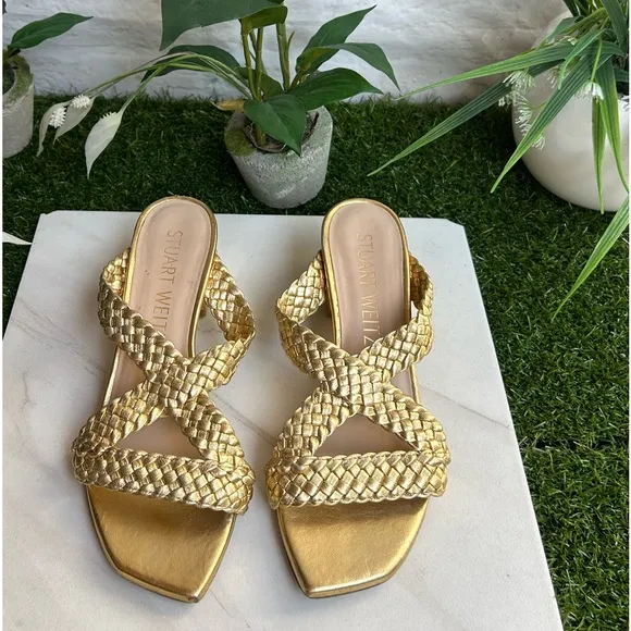 STUART WEITZMANRosie Block Heel Slide Sandal - Gold size 5