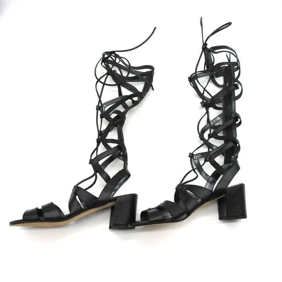Stuart Weitzman Leather Grecian Tall Gladiator Lace Up Knee High Sandals SZ 6