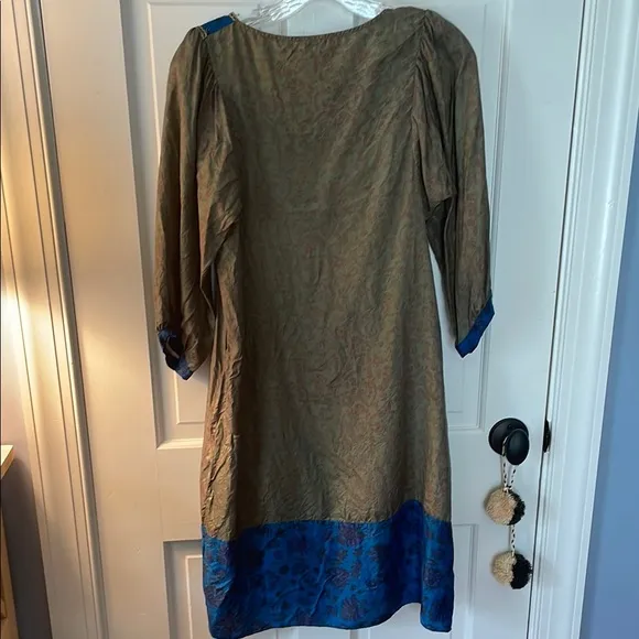 Stunning sexy silk Roberta Roller Rabbit Bohemian gold braid trim dress S