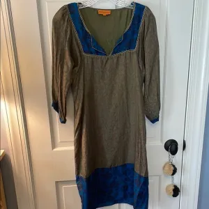 Stunning sexy silk Roberta Roller Rabbit Bohemian gold braid trim dress S