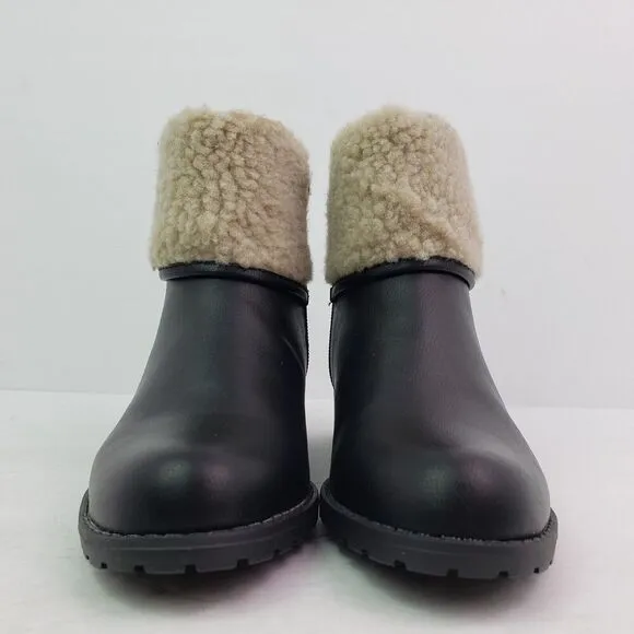 Style &amp; Co. Bettey Womens Size 5 Black Faux Fur Closed Toe Ankle Fashion Boots