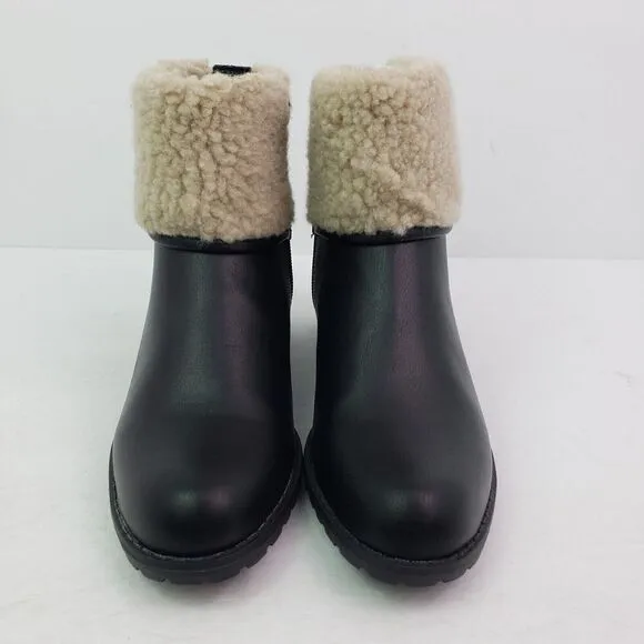 Style &amp; Co. Bettey Womens Size 5 Black Faux Fur Closed Toe Ankle Fashion Boots