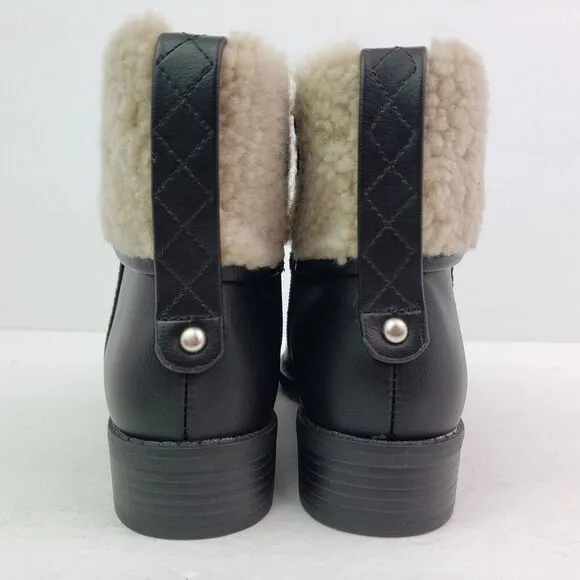 Style &amp; Co. Bettey Womens Size 5 Black Faux Fur Closed Toe Ankle Fashion Boots