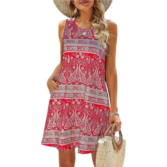 Summer Dresses for Women Beach 03 Red Printed