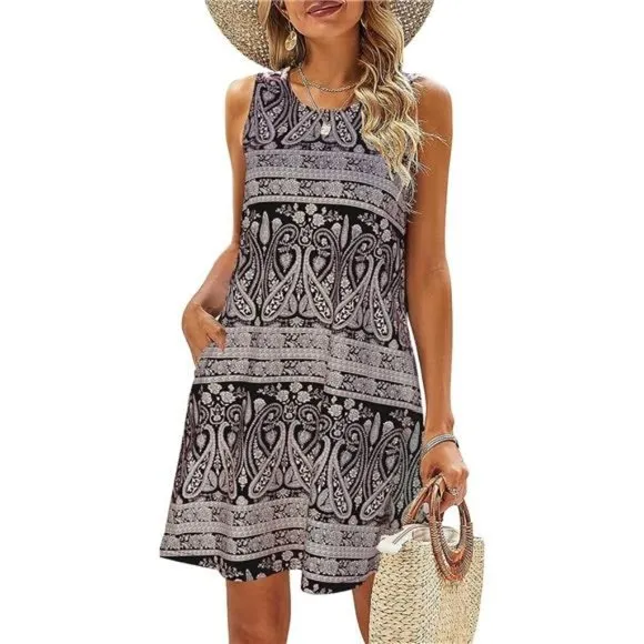 Summer Dresses for Women Beach Black Printed