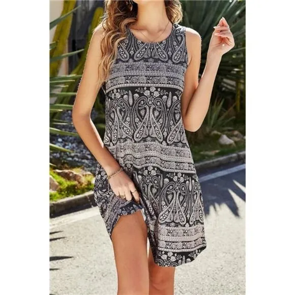 Summer Dresses for Women Beach Black Printed