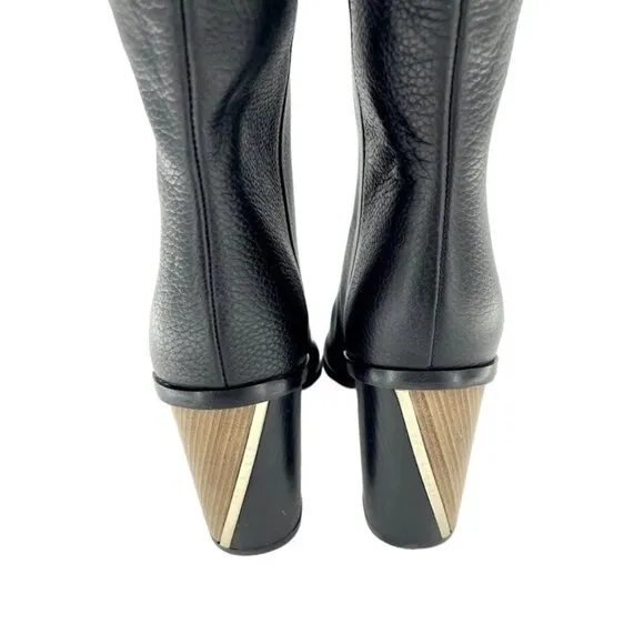 Ted Baker Dolarel Tall Boots Black Leather Block Two Tone Heel SZ 35.5 New