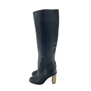 Ted Baker Dolarel Tall Boots Black Leather Block Two Tone Heel SZ 35.5 New