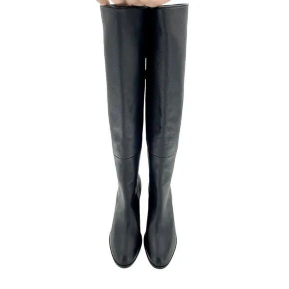 Ted Baker Dolarel Tall Boots Black Leather Block Two Tone Heel SZ 35.5 New