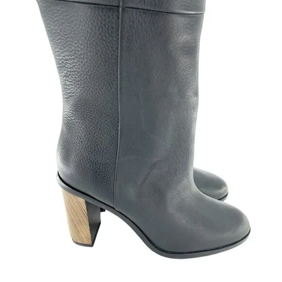 Ted Baker Dolarel Tall Boots Black Leather Block Two Tone Heel SZ 35.5 New