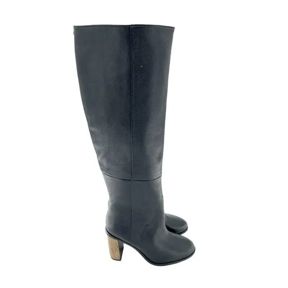 Ted Baker Dolarel Tall Boots Black Leather Block Two Tone Heel SZ 35.5 New