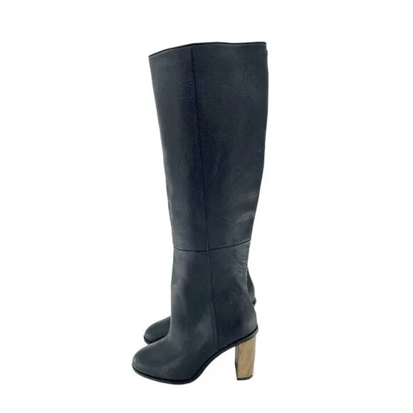 Ted Baker Dolarel Tall Boots Black Leather Block Two Tone Heel SZ 35.5 New