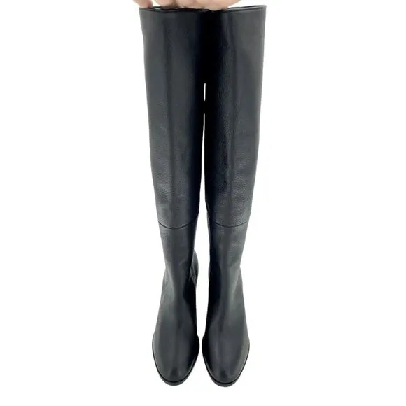 Ted Baker Dolarel Tall Boots Black Leather Block Two Tone Heel SZ 35.5 New