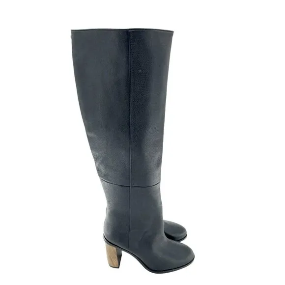 Ted Baker Dolarel Tall Boots Black Leather Block Two Tone Heel SZ 35.5 New
