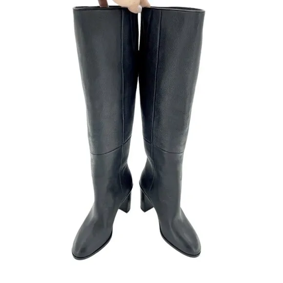 Ted Baker Dolarel Tall Boots Black Leather Block Two Tone Heel SZ 35.5 New
