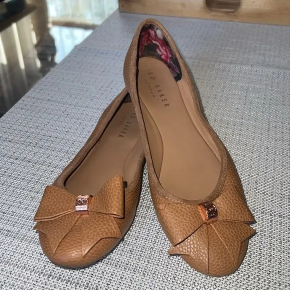 Ted Baker London Sually Bow Tie Ballet Flats 37 Women’s Brown Tan Pump Shoes