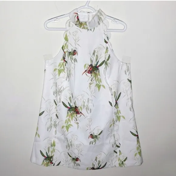 Ted Baker Toriat Tutti Frutti Scallop trimmed mini dress with bird print US sz 8