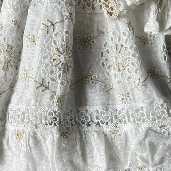 Temptation Positano Irlanda White Smocked Eyelet 100% Linen Mini Dress