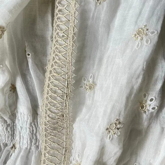 Temptation Positano Irlanda White Smocked Eyelet 100% Linen Mini Dress