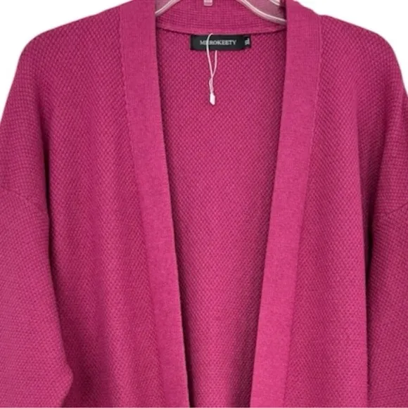 Textured Bouclé Cardigan Sweater Thick All Season Knit Pink Plum Magenta Size XL