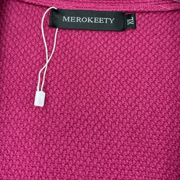 Textured Bouclé Cardigan Sweater Thick All Season Knit Pink Plum Magenta Size XL