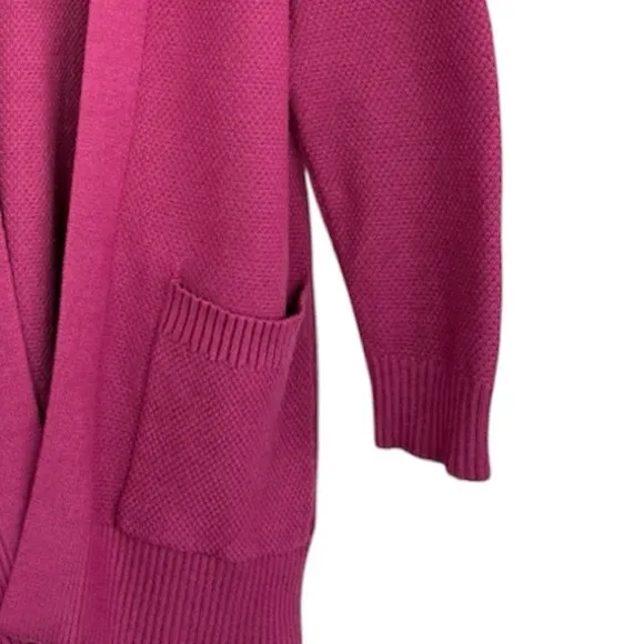 Textured Bouclé Cardigan Sweater Thick All Season Knit Pink Plum Magenta Size XL
