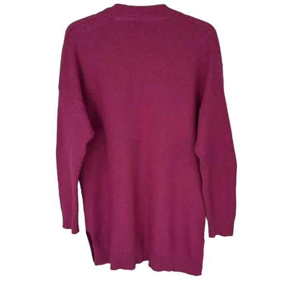 Textured Bouclé Cardigan Sweater Thick All Season Knit Pink Plum Magenta Size XL