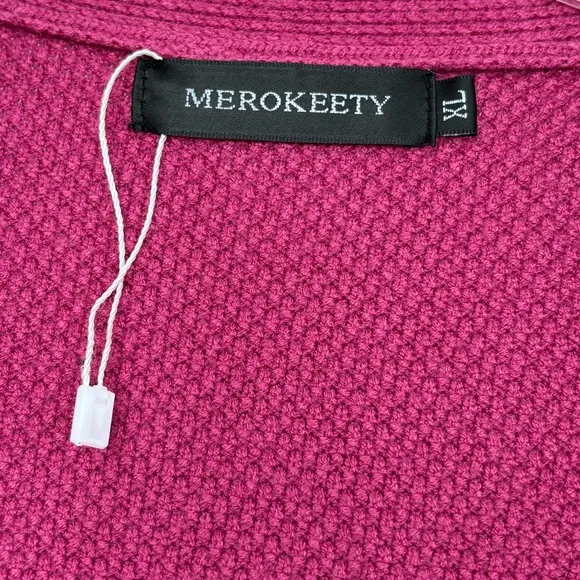 Textured Bouclé Cardigan Sweater Thick All Season Knit Pink Plum Magenta Size XL