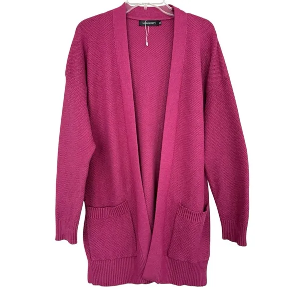 Textured Bouclé Cardigan Sweater Thick All Season Knit Pink Plum Magenta Size XL