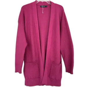 Textured Bouclé Cardigan Sweater Thick All Season Knit Pink Plum Magenta Size XL