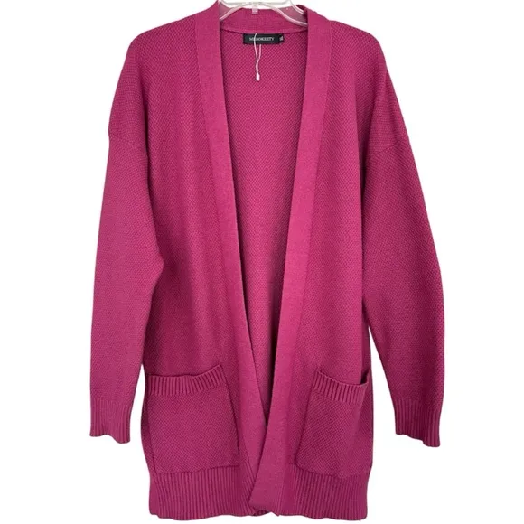 Textured Bouclé Cardigan Sweater Thick All Season Knit Pink Plum Magenta Size XL