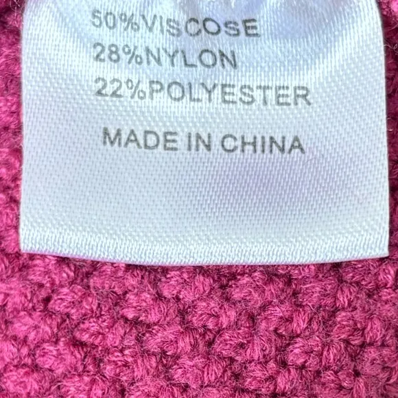 Textured Bouclé Cardigan Sweater Thick All Season Knit Pink Plum Magenta Size XL