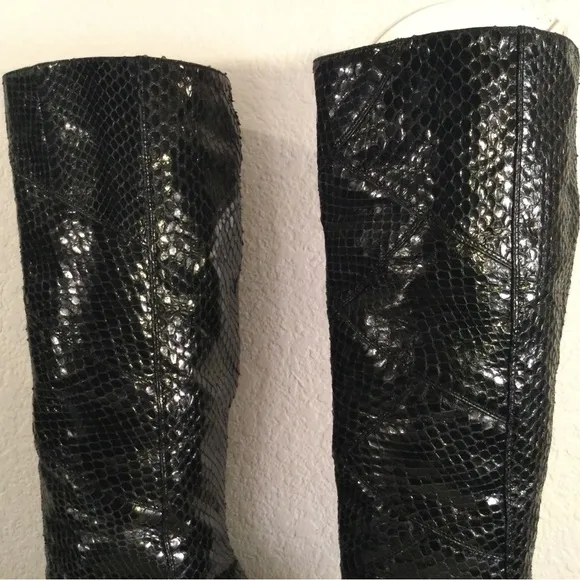 The Fry Co “AVA” Black Snakeskin Knee-High Boots
