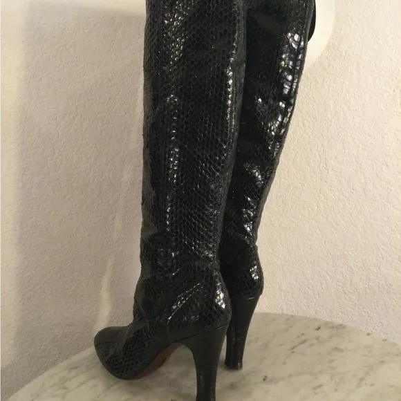 The Fry Co “AVA” Black Snakeskin Knee-High Boots
