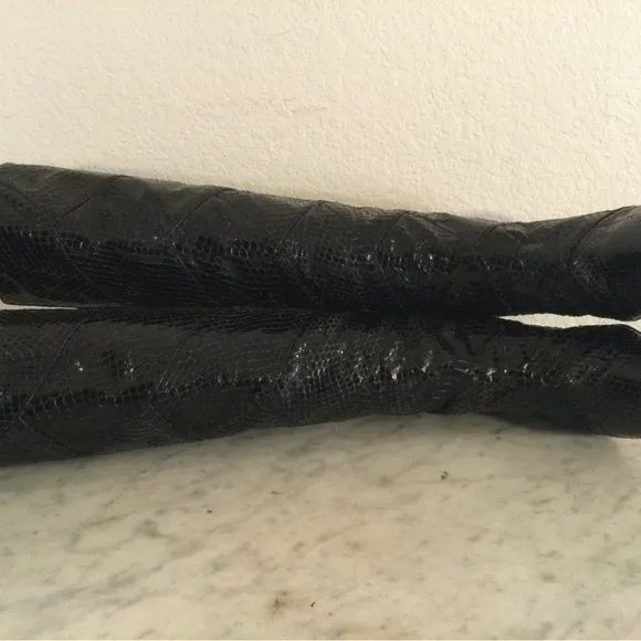 The Fry Co “AVA” Black Snakeskin Knee-High Boots