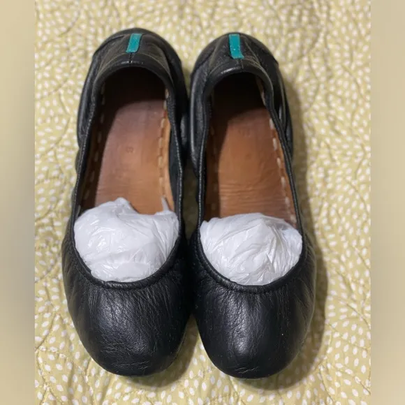 TIEKS by Gavrieli Slip-On Ballet Flats Shoes Black Leather Foldable Womens Sz 8