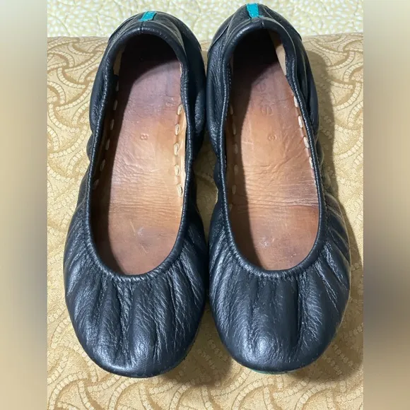 TIEKS by Gavrieli Slip-On Ballet Flats Shoes Black Leather Foldable Womens Sz 8