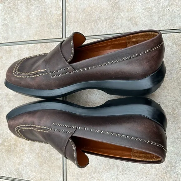 TOD'S Women's Brown Leather Driving Loafers Moc Square Toe Casual Shoes stitched