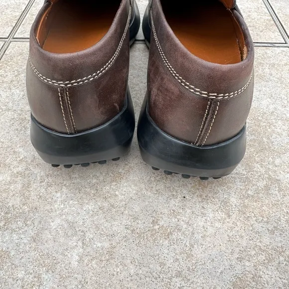TOD'S Women's Brown Leather Driving Loafers Moc Square Toe Casual Shoes stitched