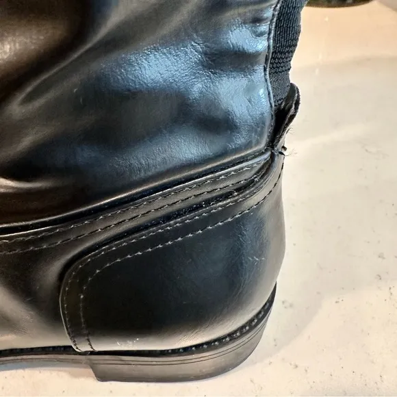 TOMMY HILFIGER Ivane Black Leather Boots with Sliver Monogram, EUC