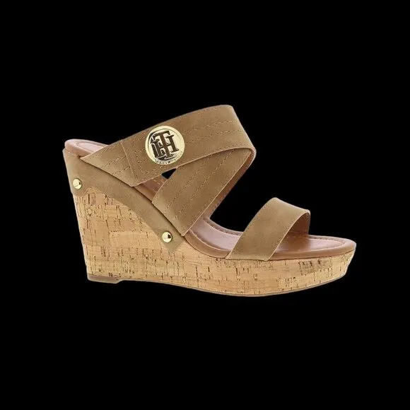 Tommy Hilfiger Wedge Sandals Cork Open Toe Logo shoes Myha Size 8 US New In Box