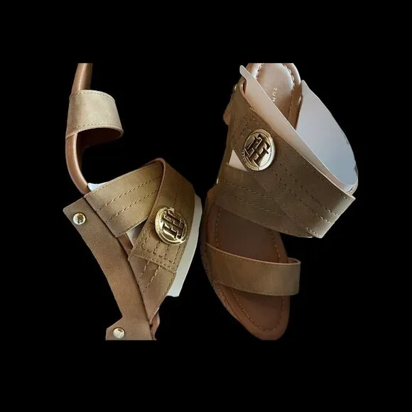 Tommy Hilfiger Wedge Sandals Cork Open Toe Logo shoes Myha Size 8 US New In Box