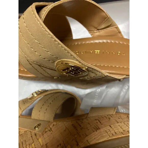 Tommy Hilfiger Wedge Sandals Cork Open Toe Logo shoes Myha Size 8 US New In Box