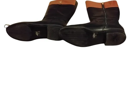 Tommy Hilfiger Women's Shano Black Brown Faux  Leather Knee High Boots 9M