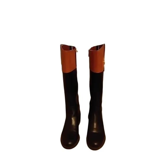 Tommy Hilfiger Women's Shano Black Brown Faux  Leather Knee High Boots 9M