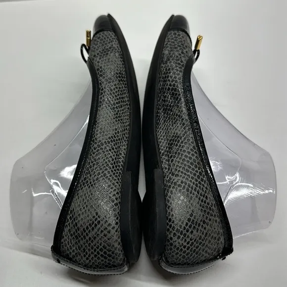 Tory Burch Ballet Flat Shoes Faux Snakeskin Leather Captoe Black Gray Size 8.5