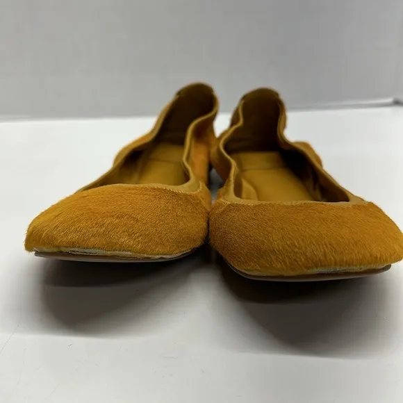 Tory Burch Ballet Flat Shoes Slip On Round Toe Pony Hair Mustard Yellow Size 10