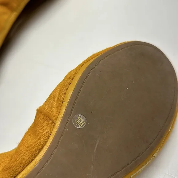 Tory Burch Ballet Flat Shoes Slip On Round Toe Pony Hair Mustard Yellow Size 10